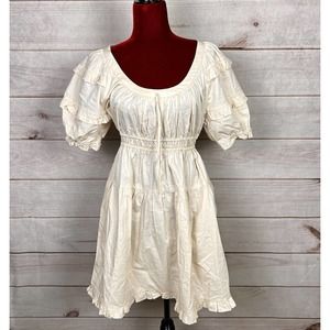 EN SAISON Sveta Shirred Poplin Mini Dress Ruffle Puff Sleeve